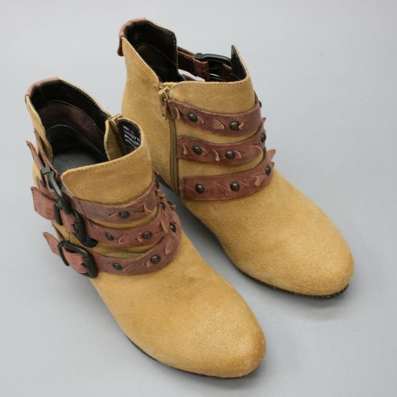 Anthropologie OTBT Ladies 6.5 Valley View Honey Side-zip Ankle Strap Booties - Picture 6 of 12